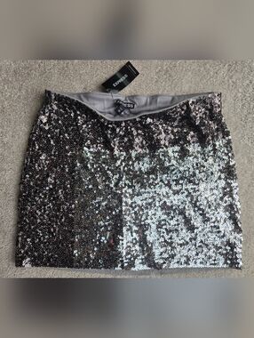 Express Silver Sequin Mini Skirt